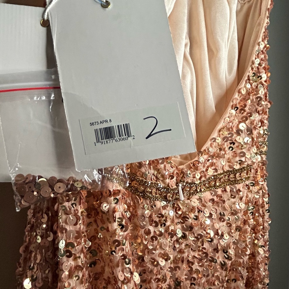 Mac Duggal Rose Gold Sequin Halter Evening Gown - Picture 7 of 9